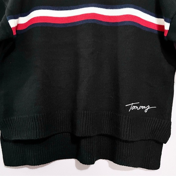 Tommy Hilfiger Noir Knitted High-Low Sweater with Triple Color-block Stripes - Picture 6 of 15